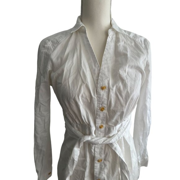 MAEVE Anthropologie White Belted Button Down Size 4 - Picture 2 of 5